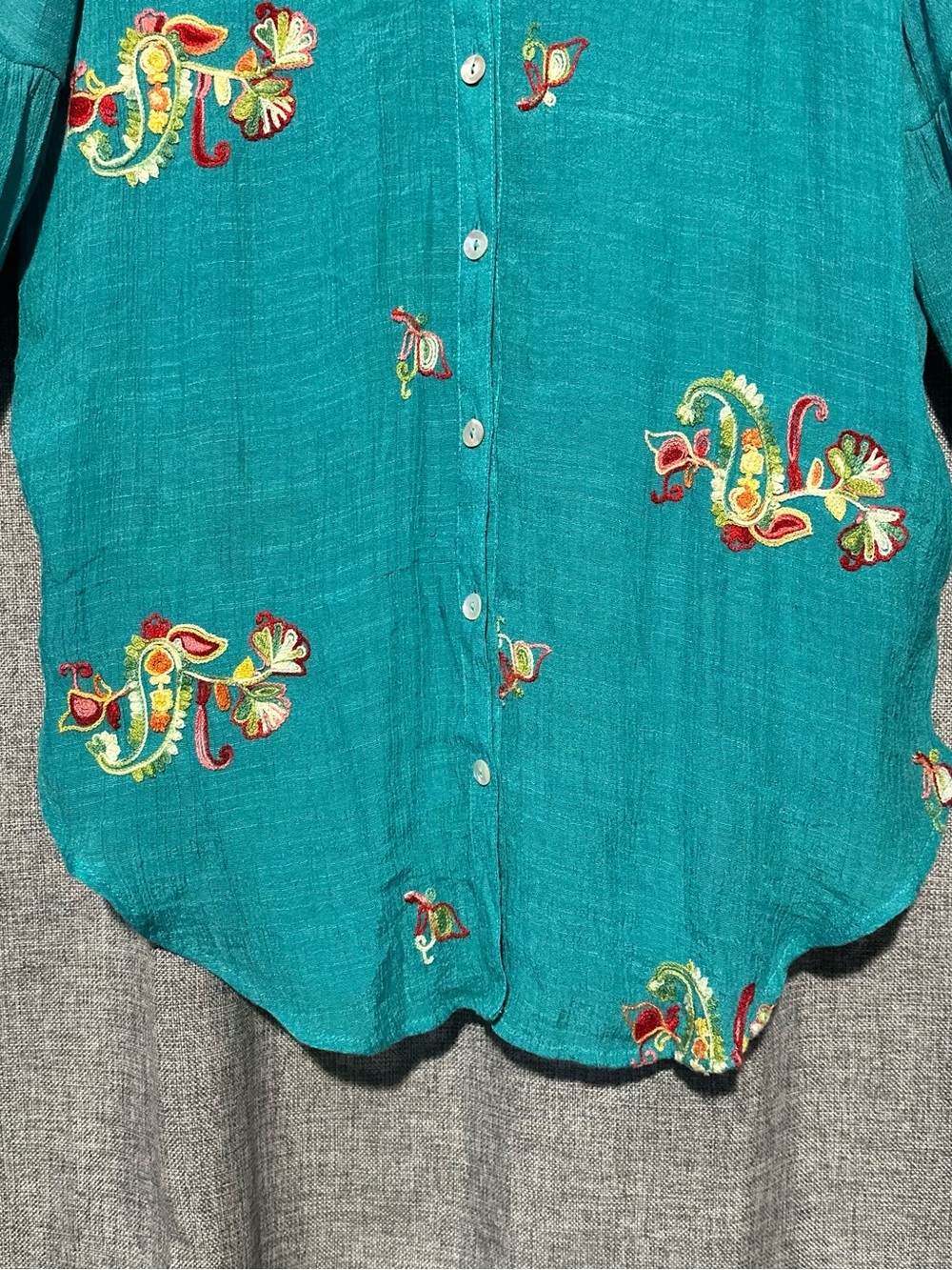 Figueroa & Flower Turquoise Floral Embroidered Button-Front Boho Tunic Blouse XL - Picture 4 of 8